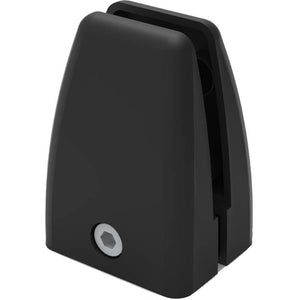 Rapidline desk mounted EPS screen clamp in black powder coat, a rounded clamp body with a screen slot on top and a hex screw on the front.