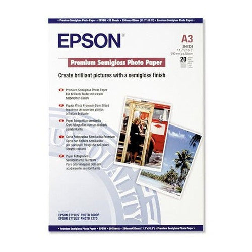 Epson C13S041334 Premium Semi Gloss Photo Paper A3 250gsm Pack 20 Sheets