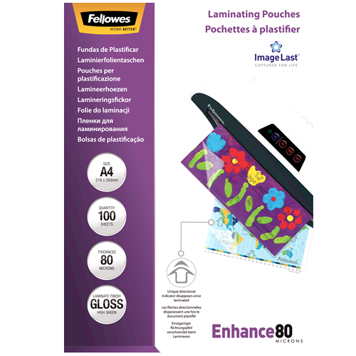 Fellowes ImageLast A4 80 Micron Laminating Pouch Pack 100