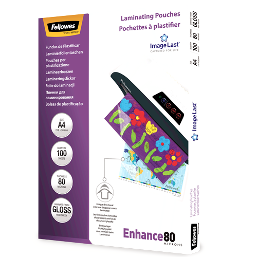 Fellowes ImageLast A4 80 Micron Laminating Pouch Pack 100