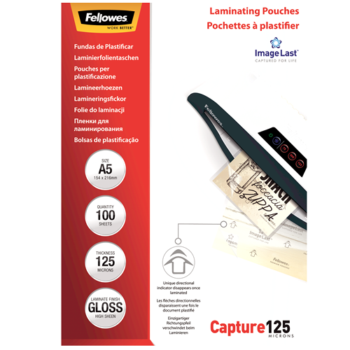 Fellowes ImageLast A5 125 Micron Laminating Pouch Pack 100