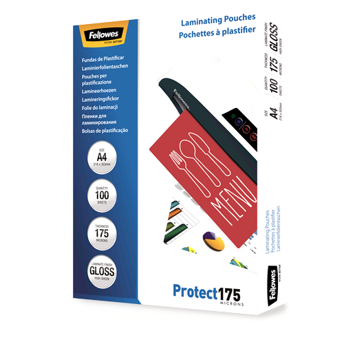 Fellowes Glossy A4 175 Micron Laminating Pouch 100 Pack