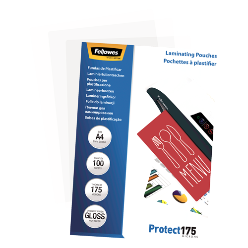 Fellowes Glossy A4 175 Micron Laminating Pouch 100 Pack