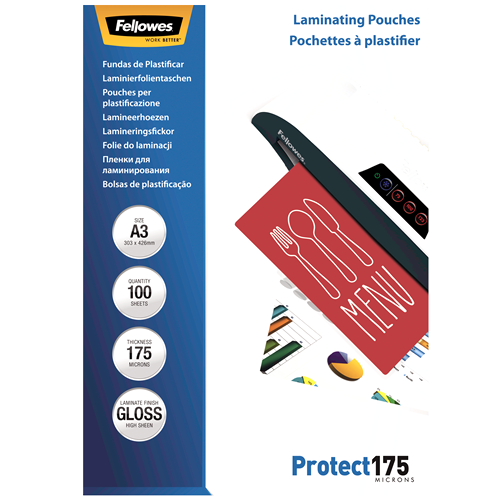 Fellowes Glossy A3 175 Micron Laminating Pouch 100 Pack