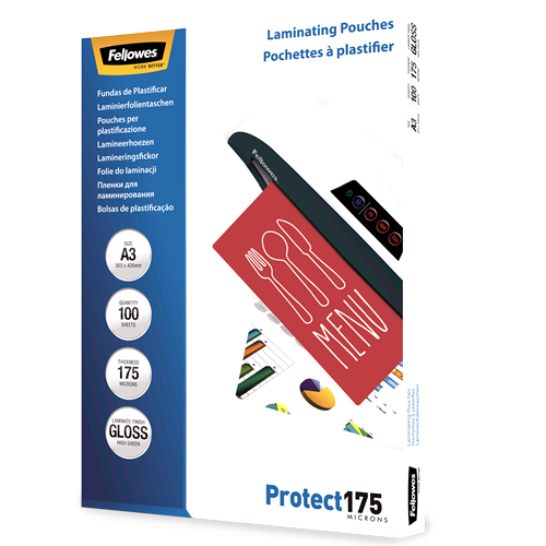 Fellowes Glossy A3 175 Micron Laminating Pouch 100 Pack
