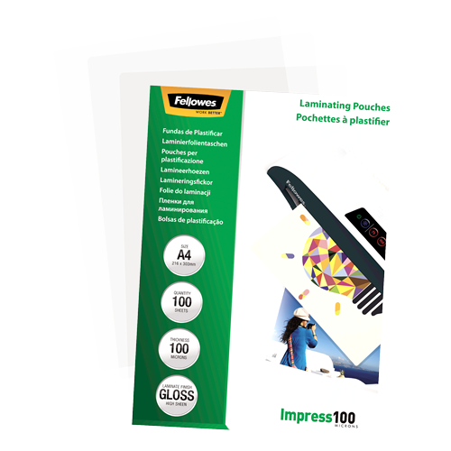 Fellowes Glossy A4 100 Micron Laminating Pouch 100 Pack