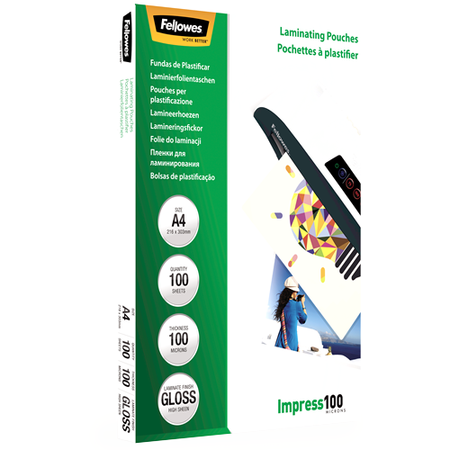 Fellowes Glossy A4 100 Micron Laminating Pouch 100 Pack