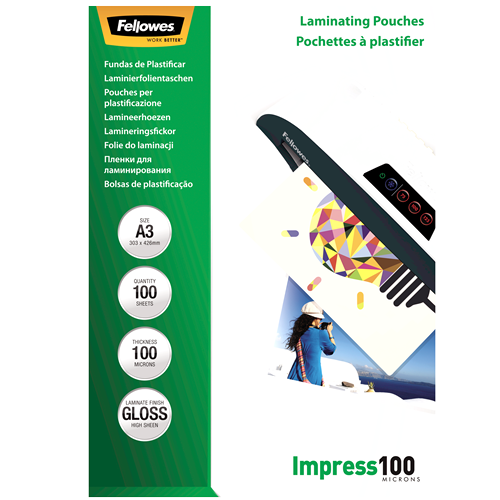 Fellowes Glossy A3 100 Micron Laminating Pouch 100 Pack