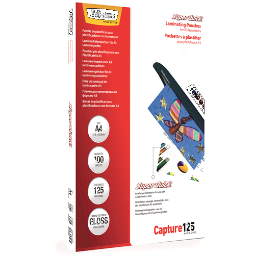 Fellowes SuperQuick A4 Glossy 125 Micron Laminating Pouch 100 Pack