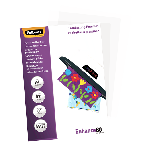 Fellowes Matt A4 80 Micron Laminating Pouch Pack 100