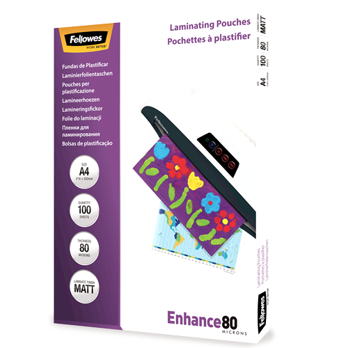 Fellowes Matt A4 80 Micron Laminating Pouch Pack 100