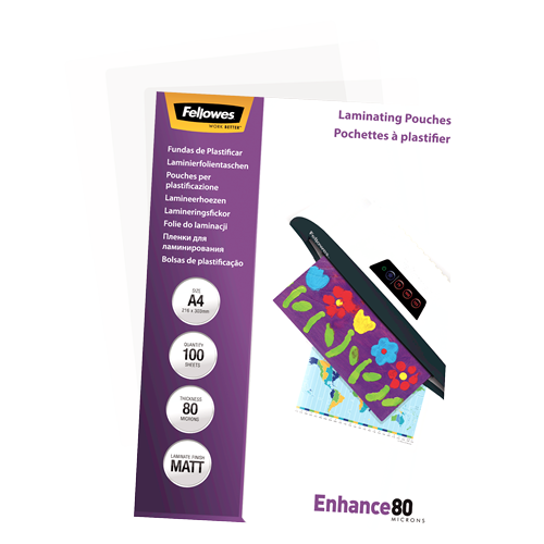 Fellowes Matt A4 80 Micron Laminating Pouch Pack 100