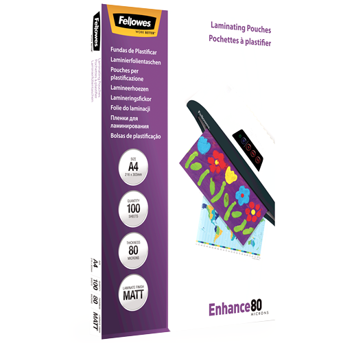 Fellowes Matt A4 80 Micron Laminating Pouch Pack 100