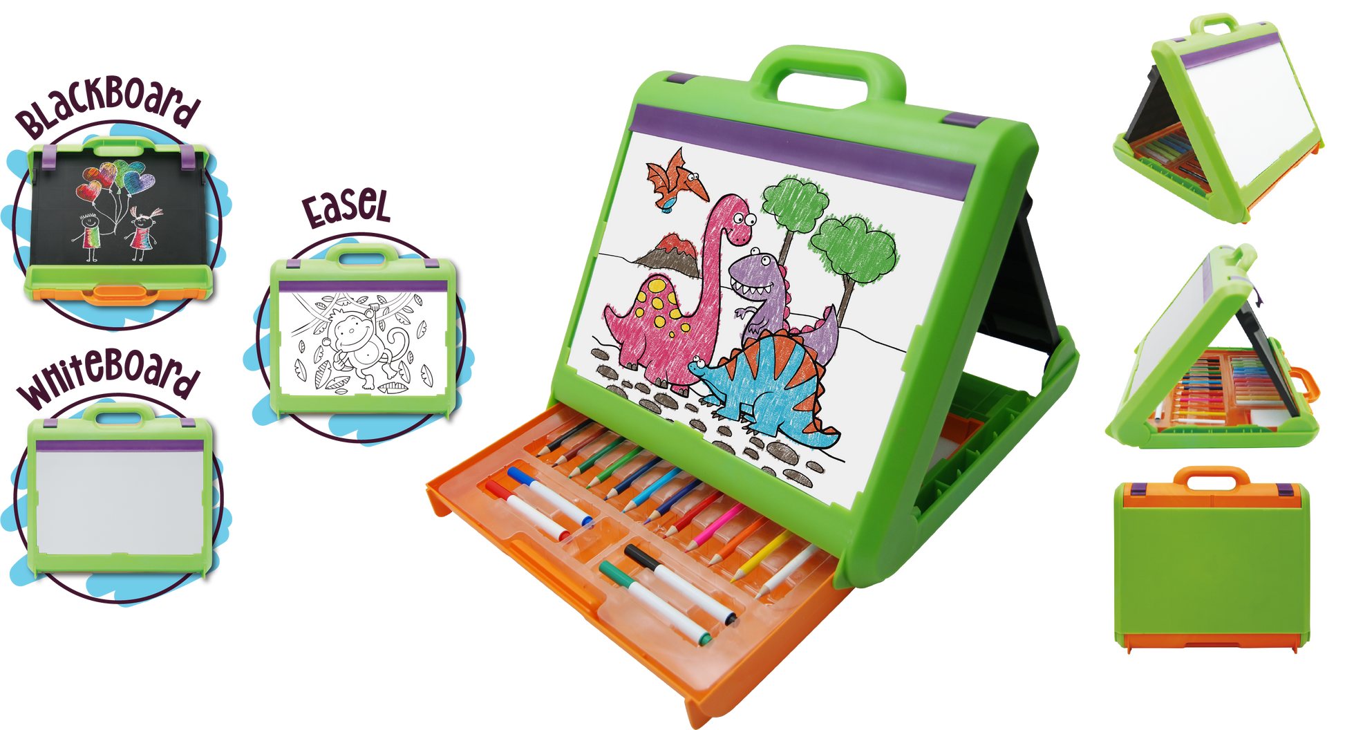 Deluxe Easel Set Portable Case Blackboard Whiteboard 35 Pieces-2