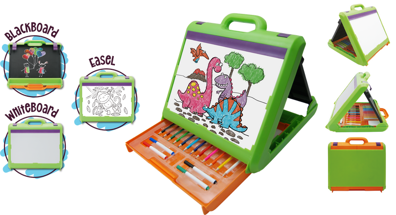 Deluxe Easel Set Portable Case Blackboard Whiteboard 35 Pieces-2