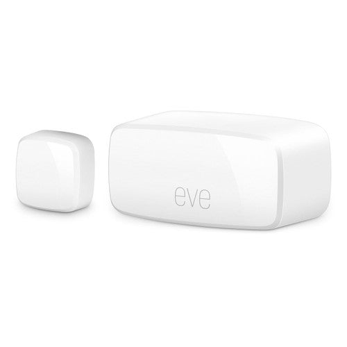Eve wireless contact sensor mounted on a white door frame