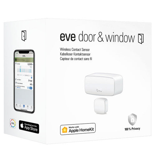 Eve contact sensor paired with iPhone displaying open and closed status