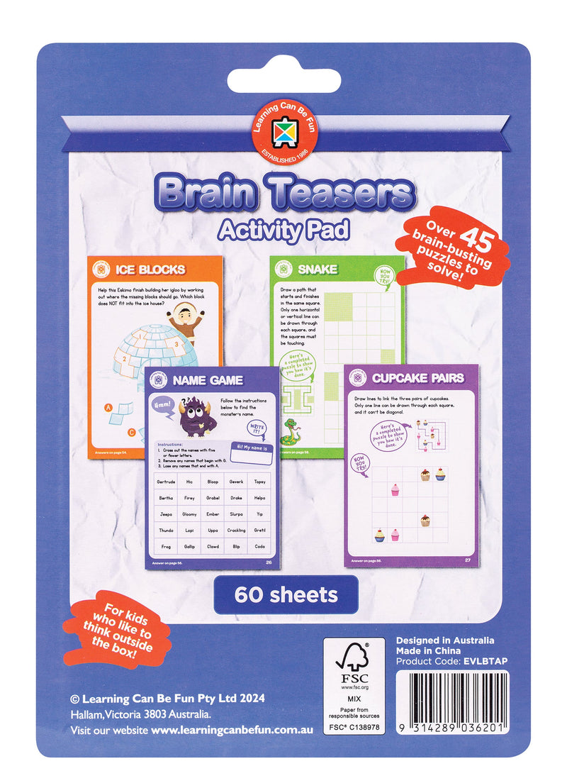 Brain Teasers Activity Pad Critical Thinking Puzzles Ages 5 Plus-2