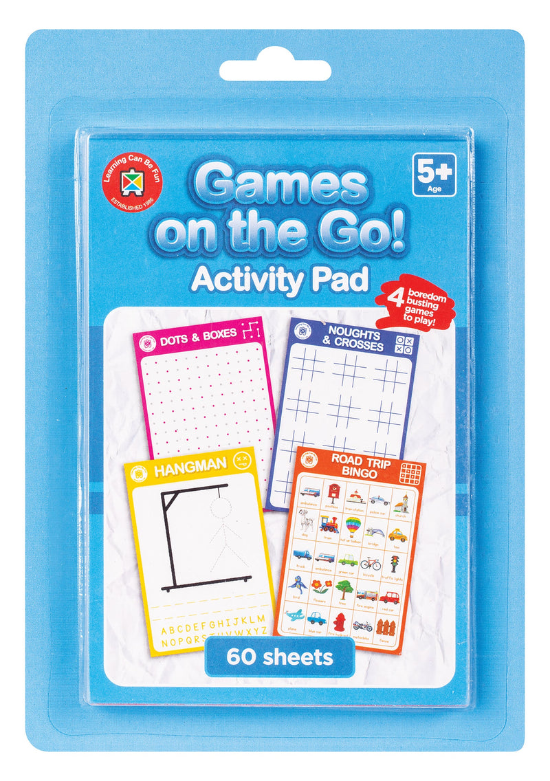 Games on the Go Activity Pad 60 Pages Dots Boxes Hangman Bingo-1