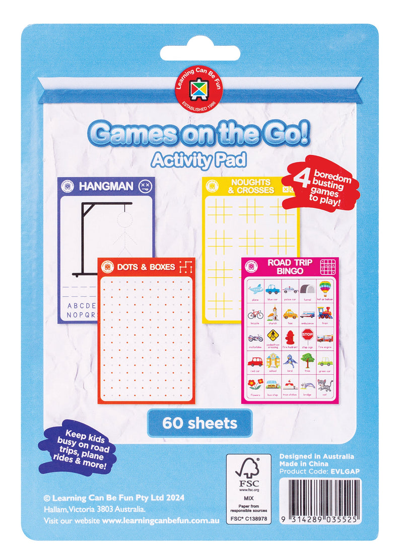 Games on the Go Activity Pad 60 Pages Dots Boxes Hangman Bingo-3