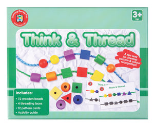Think and Thread 72 Wooden Beads 4 Laces and 12 Pattern Cards