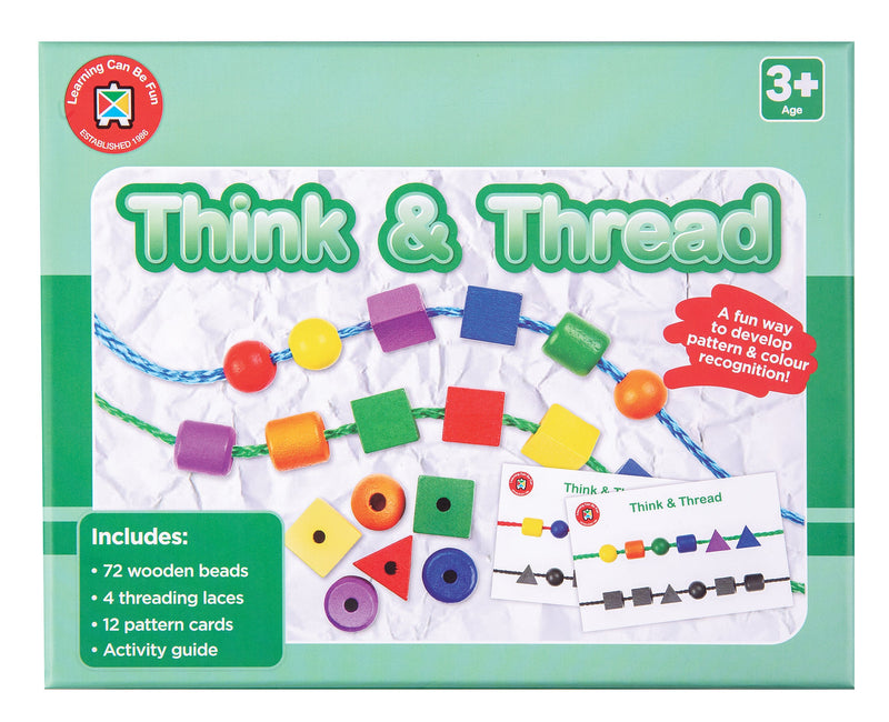 Think and Thread 72 Wooden Beads 4 Laces and 12 Pattern Cards-1