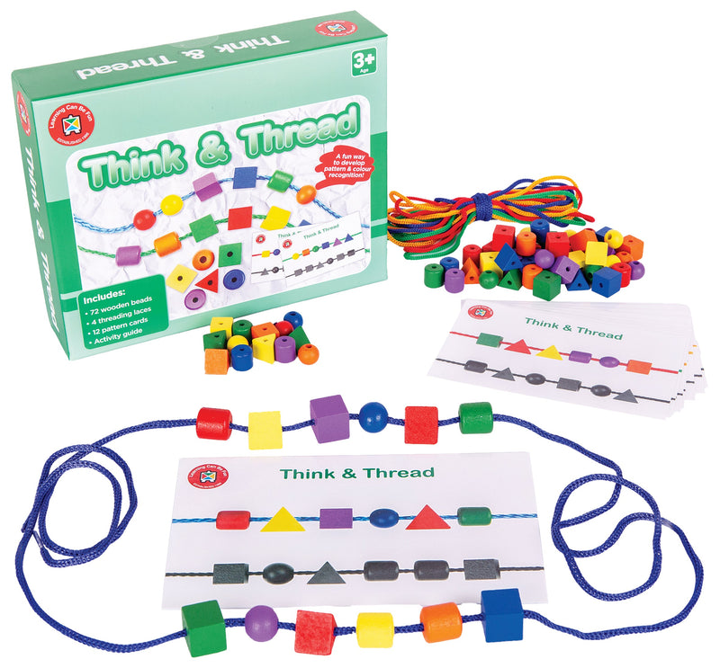 Think and Thread 72 Wooden Beads 4 Laces and 12 Pattern Cards-2