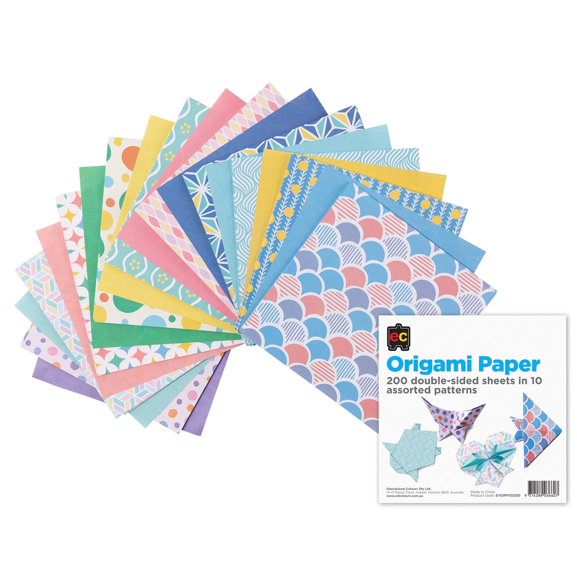 Origami Paper 200 Sheets Patterned One Side 10 Assorted Designs-1