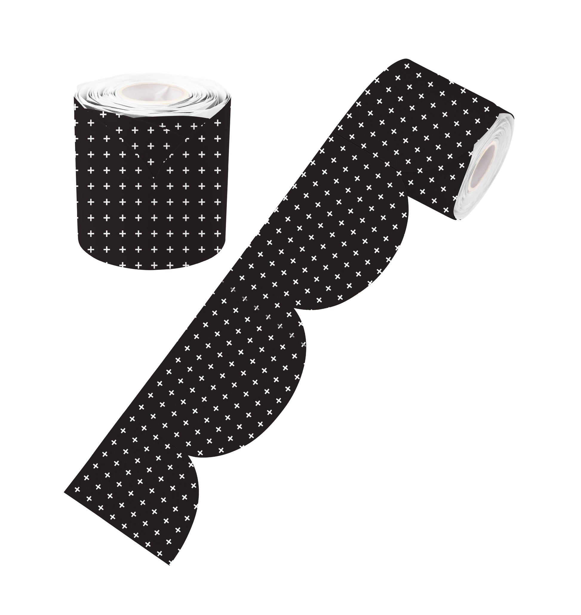 Learning Can Be Fun Black and White Crosses Rolled Scalloped Border 15.24m-1
