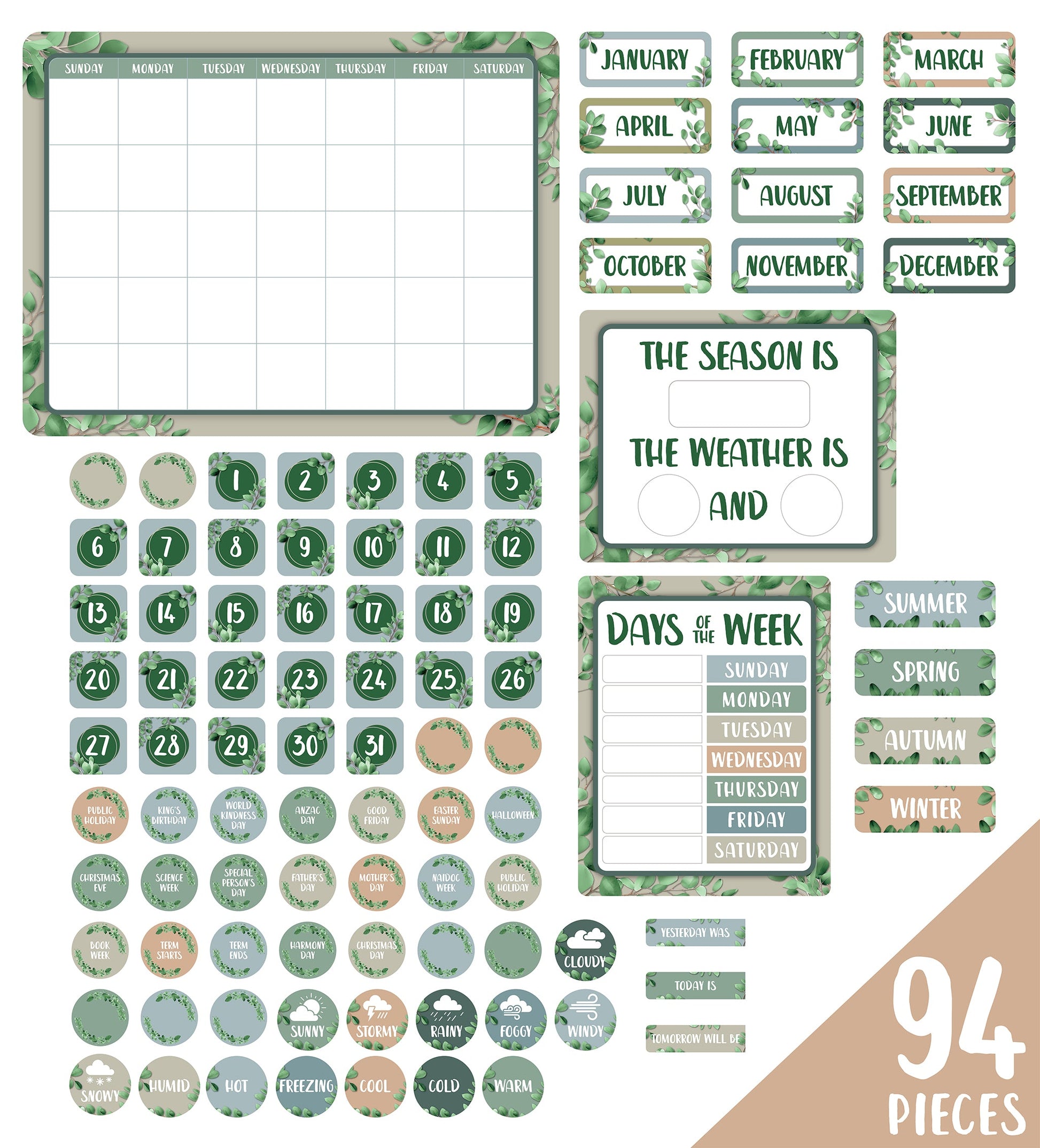 Learning Can Be Fun Eucalyptus Essentials Calendar Bulletin Board Set-2