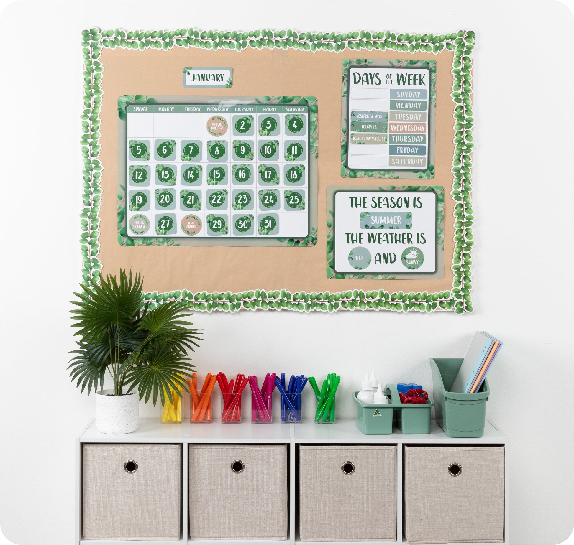 Learning Can Be Fun Eucalyptus Essentials Calendar Bulletin Board Set-3