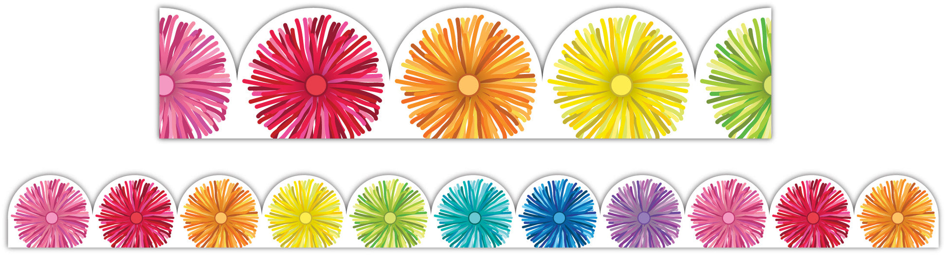 Learning Can Be Fun Giggle & Grow Rainbow Scalloped Pom Poms Classroom Border Pack of 12-1