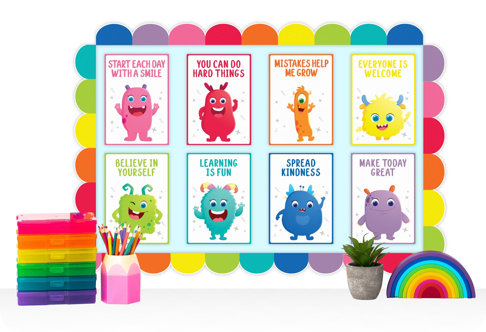 Learning Can Be Fun Giggle & Grow Rainbow Scalloped Classroom Border Pack of 12-2