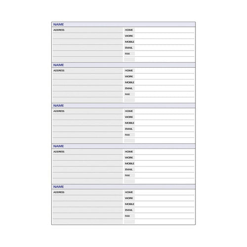 Collins Debden EX5002 Dayplanner Executive Size Telephone/Address 4 Ring Refill