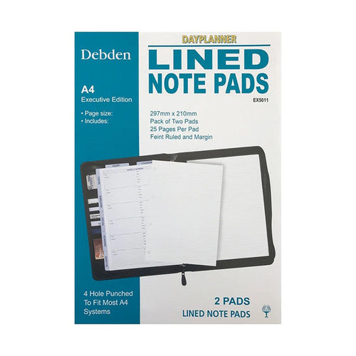 Collins Debden EX5011 Dayplanner Executive Size Note Pads 4 Ring Refill Pack of 2