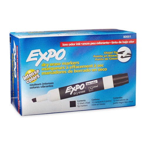 Expo Whiteboard Marker Black In Chisel Tip Box Of 12