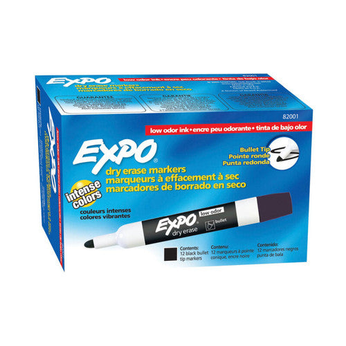 Expo Whiteboard Marker Black In Bullet Tip Box Of 12