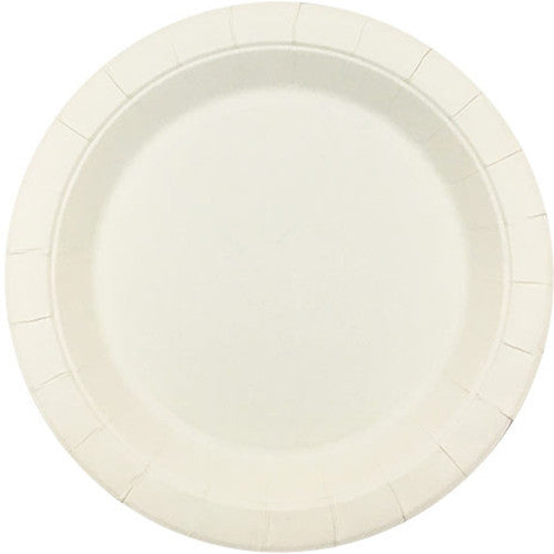 Earth Eco 9 inch white economy paper plate 230mm round, front view showing clean white surface