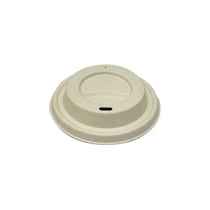 Earth Eco lid for 12oz and 16oz cups, a natural toned moulded dome with a recessed top, an oval sip opening and a pin hole vent
