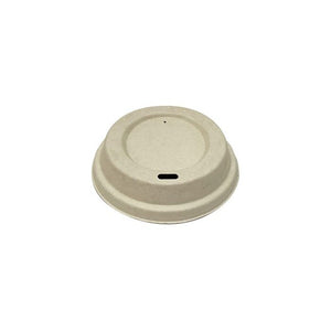 Earth Eco 8oz cup lid with a natural moulded look, a domed top with a recessed centre, an oval sip opening and a small pin hole vent