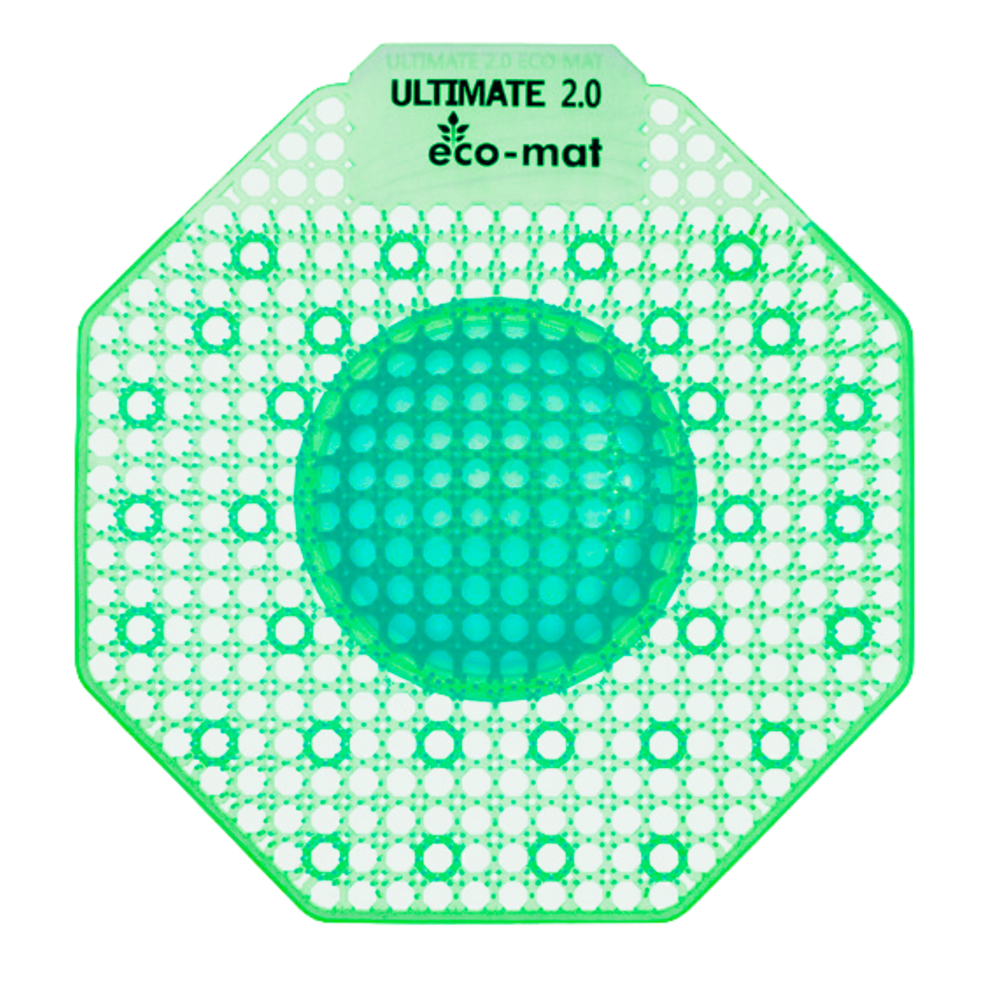 Green Eclipse Ultimate 2.0 Eco Mat urinal screen in cucumber melon fragrance showing the flexible dome design with raised bristles against a white background