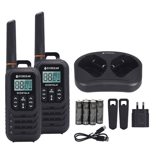 EcoXgear EcoXTalk twin pack - two black handheld radios side by side