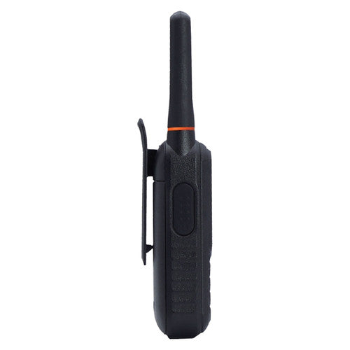 EcoXgear EcoXTalk radio with belt clip and large strap ring attached