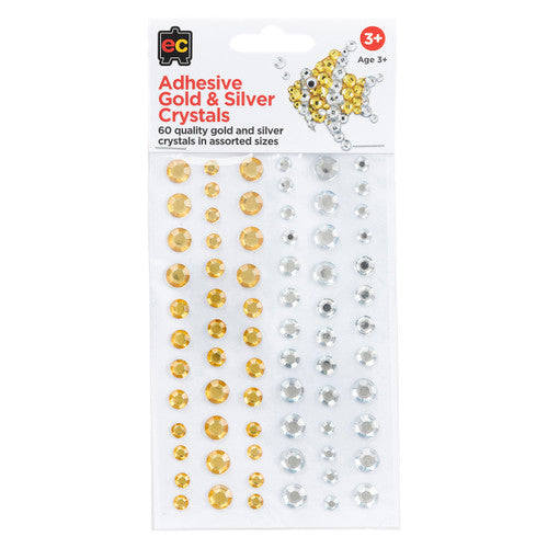 Educational Colours adhesive gold and silver crystals set of 60 in assorted sizes