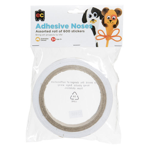 Educational Colours Adhesive Noses Roll of 600. Close-up of assorted adhesive nose stickers from Educational Colours.