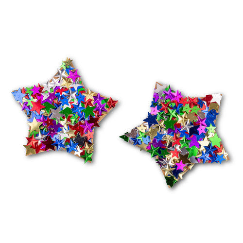 Educational Colours Assorted Sequin Stars 150g. Close-up of assorted hologram star sequins from Educational Colours in various colours and sizes.