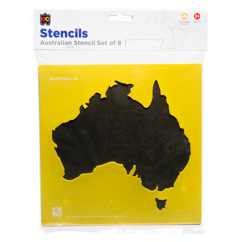 Educational Colours Australia and State Map Stencils Set of 8. Close-up of a single 205mm x 205mm Australia map stencil made from durable thick plastic.