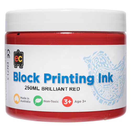Educational Colours 250ml red block printing ink jar, Australian-made for lino and wood block printing