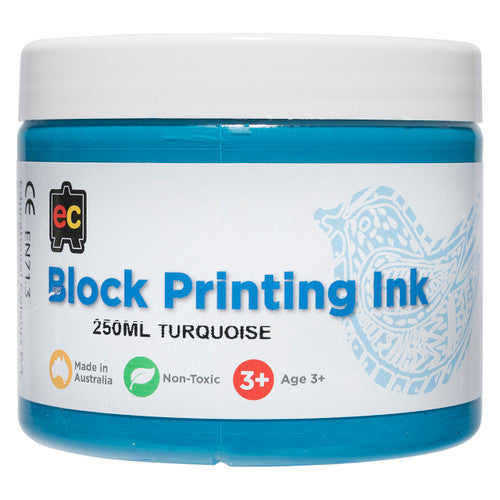 Educational Colours Block Printing Ink 250ml Turquoise. Educational Colours 250ml turquoise block printing ink jar, Australian-made and non-toxic.