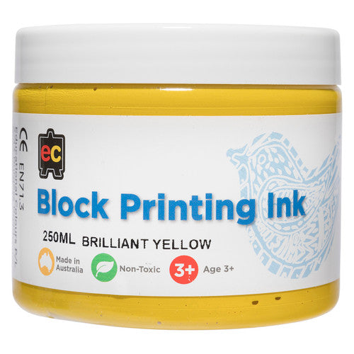 Educational Colours Block Printing Ink 250ml Yellow. Educational Colours 250ml yellow block printing ink jar, Australian-made and water-based.